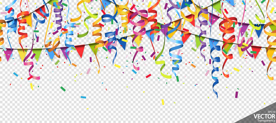 confetti, garlands and streamers party background