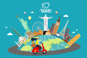 Travel by motorbike, travel around the world, planning summer holidays. Tourism and holidays
