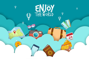 Naklejka premium Tourist set Travel around the world.