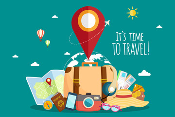 Travel by airplane. World Travel. Planning summer vacations. Tourism and vacation theme. © Johnstocker