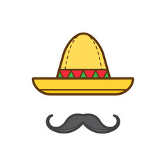 mexican hat and mustache vector icon illustration