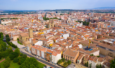 Fototapeta na wymiar Aerial view of Logrono city with buildings and lanscape
