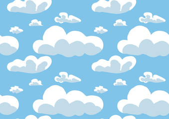 Doodle clouds for decorative design. Cloudscape background. Baby, kids illustration. Vector blue sky clouds. Cute seamless pattern. Fabric texture print.