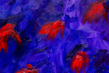 Abstract red and blue oil painting brush strokes