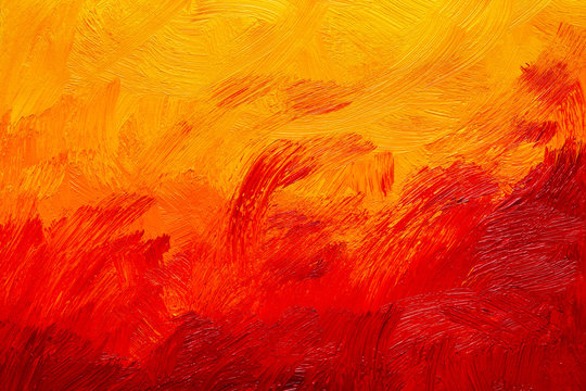 Abstract red, orange and yellow oil painting brush strokes