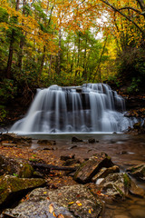 Fototapeta na wymiar Upper Falls Of Fall Run Creek - Waterfall in Autumn / Fall Forests - Appalachian Mountains - Holly River State Park - West Virginia