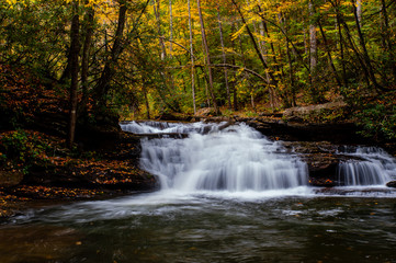 Fototapeta na wymiar Mill Creek Falls - Waterfall in Autumn / Fall Forests - Appalachian Mountains - Kumbrabow State Forest - West Virginia