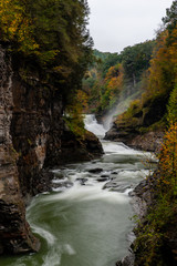 Lower Falls + Gorge - Waterfall + Autumn/Fall Colors at Letchworth State Park - Finger Lakes Region of New York