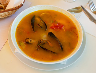 Shrimp soup with mussels and octopus - Mediterranean cuisine