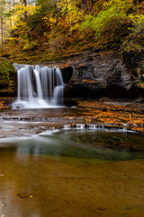 Treman State Park - Long Exposure Waterfall in Peak Autumn / Fall Season - Ithaca, New York