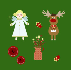 Graziose illustrazioni natalizie su sfondo verde