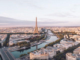 Aerial of the iconic Eiffel Tower in Paris, France