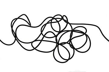 The black wire is confused on a white background.