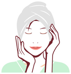 Young asian woman face vector illustration (just out of the bath) / beauty pose with smiling 