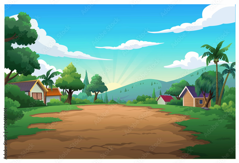 Wall mural Vector illustration mountain and sky color bright