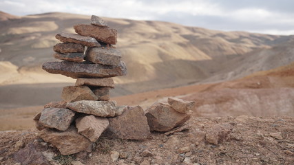 Pyramid of stones in the Altai mountains