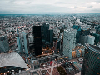 Aerial of the modern la defense district in paris, france