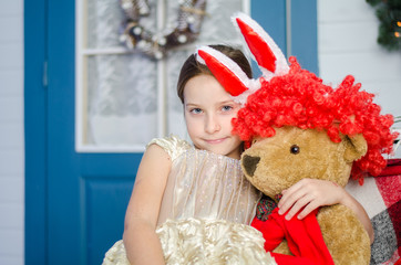 Christmas miracle, magic gift box and a child baby girl