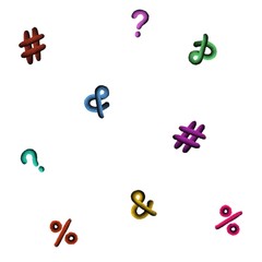 pattern of multi-colored punctuation marks on a white background. symbols with spray texture in retro style 60s-70s. minimalistic art for packaging, covers, stationery, backgrounds and textiles