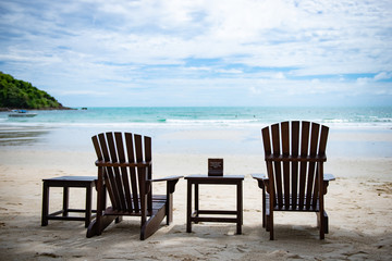 Sun loungers on the beach At Koh Samet Thailand.Happy Holidays Concept