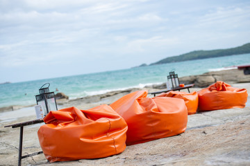bean bag or sofa and table for restaurant on the beach