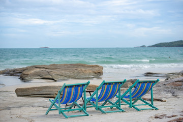 Sun loungers on the beach At Koh Samet Thailand.Happy Holidays Concept