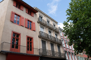 building with colorful balcony in the city of Carcassonne in France