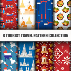 Set of  Travel the World Seamless Pattern. Vector Illustration