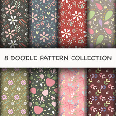 Doodle Pattern set with flower