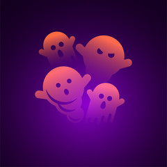 Cute and spooky halloween ghosts vector illustration.