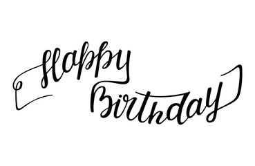 hand lettering happy birthday with elements ribbon