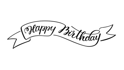 hand lettering happy birthday with sketch ribbon