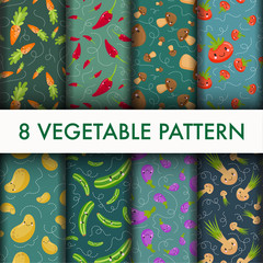 Fototapeta premium Vector seamless Vegetable pattern set.