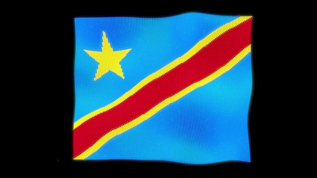 Waving 3d The National Flag of the Democratic Republic of the Congo Made from small particles on black background