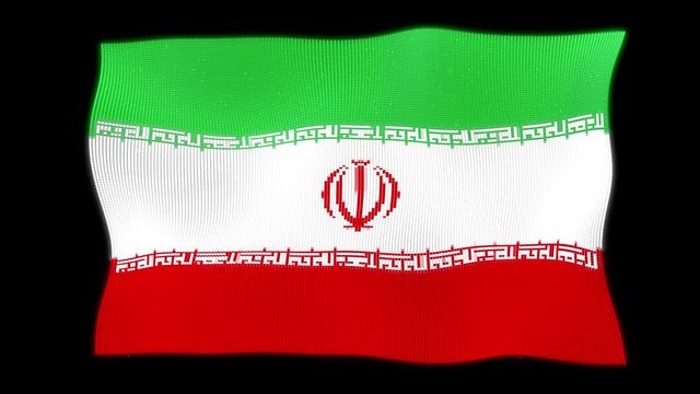 Waving 3d The National Flag of Iran Made from small particles on black background