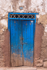 Old blue wooden door