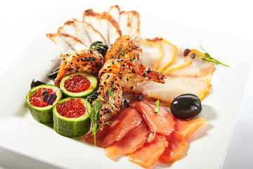 Fish Platter Pink Salmon, Eel, Oil Fish and Red Caviar