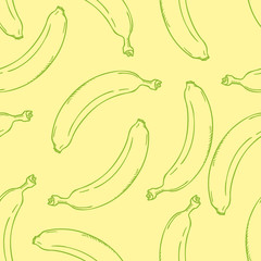 Vector Seamless Pattern of Sketch Bananas on Yellow Background