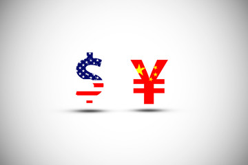 Obraz premium US dollar sign and China Yuan sign .IIt is symbol of economic tariffs trade war and tax barrier between United States of America and China.