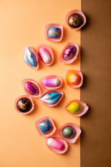  chocolate bonbons set background top view