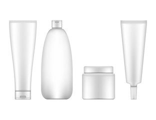 Realistic cosmetic bottle set isolated on white background.