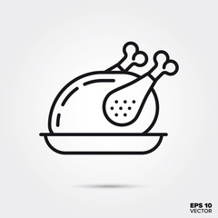 Roasted thanksgiving turkey line icon vector illustration