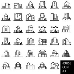 House icon set, house symbols collection, vector sketches, logo illustrations, rent signs