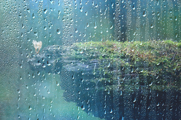 autumn glass rain landscape / abstract autumn view, wet weather, climate, glass