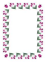 Fototapeta na wymiar Rectangular frame with tulip flowers on a white background. Vector image for your design, greeting cards, save the date