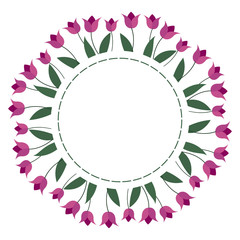 Fototapeta na wymiar Round frame with tulip flowers on white background. Vector image for your design, greeting cards, save the dates