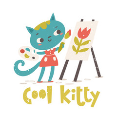 Cool Kitty poster with cat with an umbrella