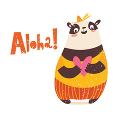 Cute panda in love vector image with lettering Aloha