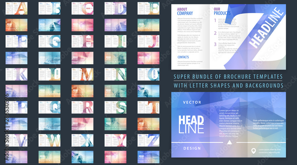 Canvas Prints vector modern tri-fold brochure design template set with colorful polygonal background and letter de