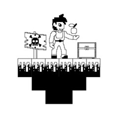 videogame pixelated retro art cartoon in black and white